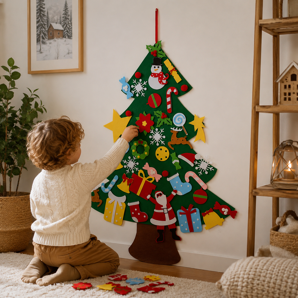 Felt Christmas Tree with 41Pcs Detachable Ornaments For Kids/ Interactive Holiday Wall Décor for Kids