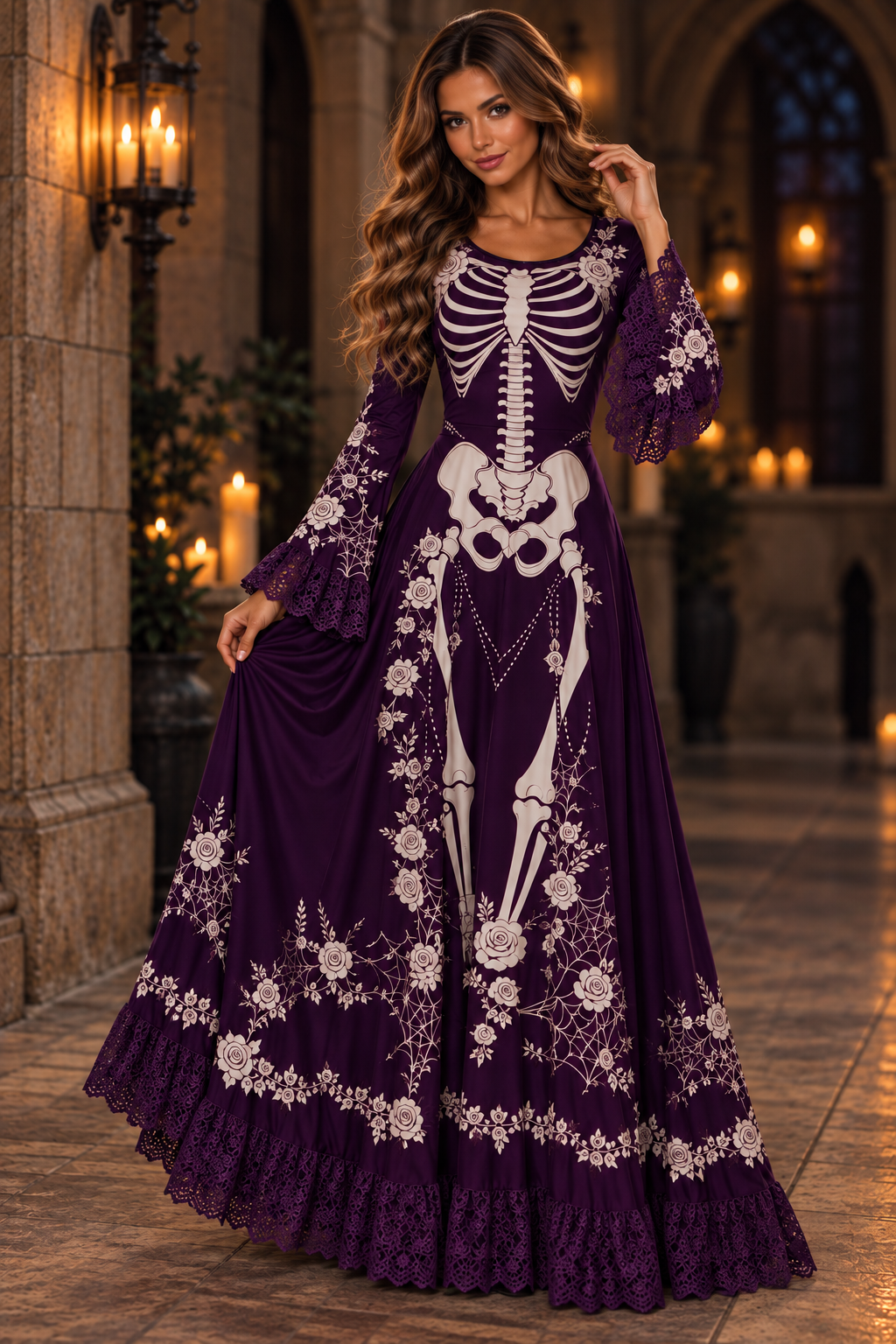 Halloween Long Dress With Bell Sleeves