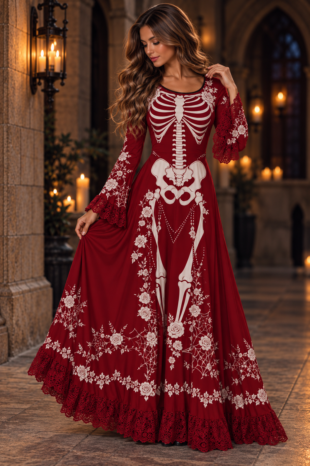 Halloween Long Dress With Bell Sleeves