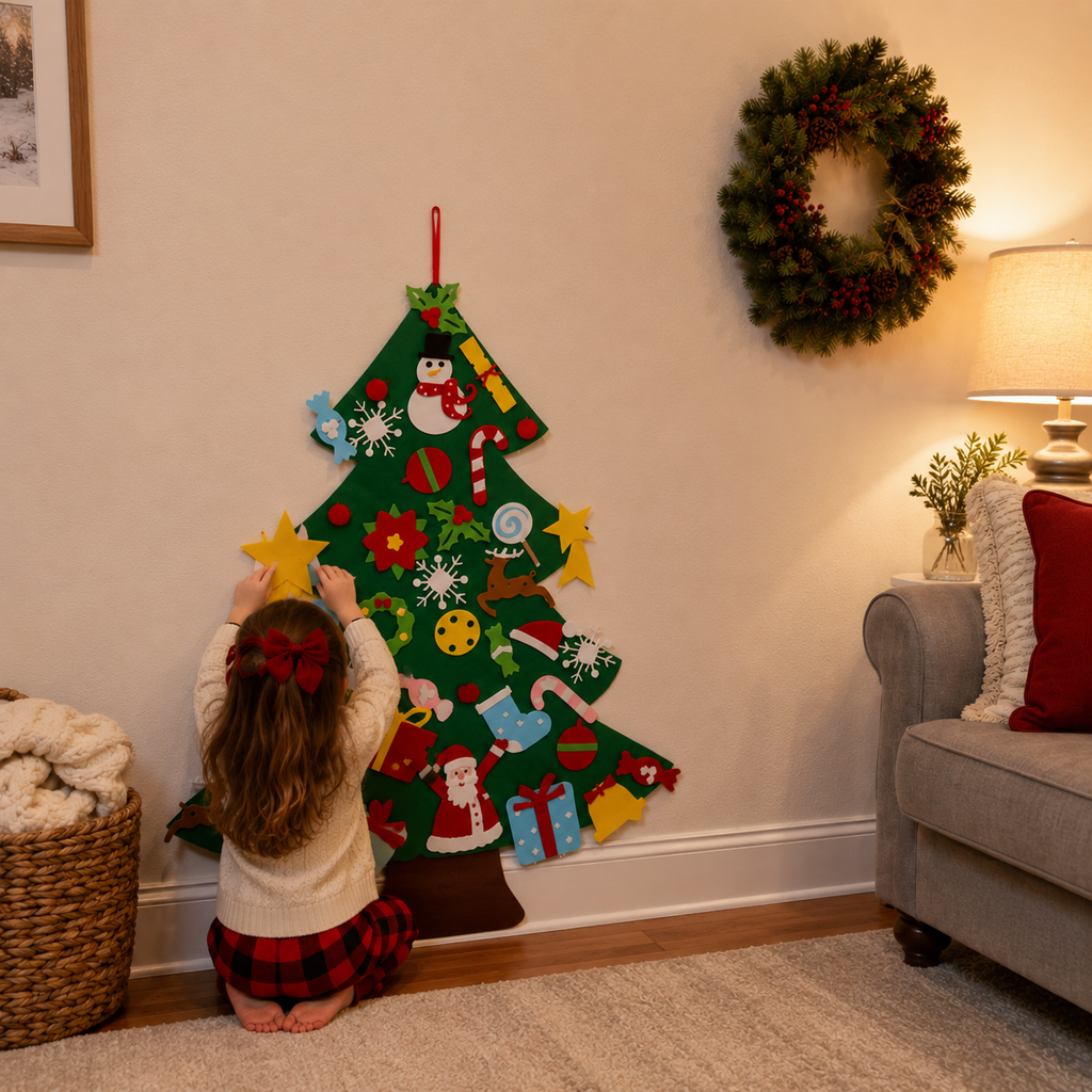 Felt Christmas Tree with 41Pcs Detachable Ornaments For Kids/ Interactive Holiday Wall Décor for Kids