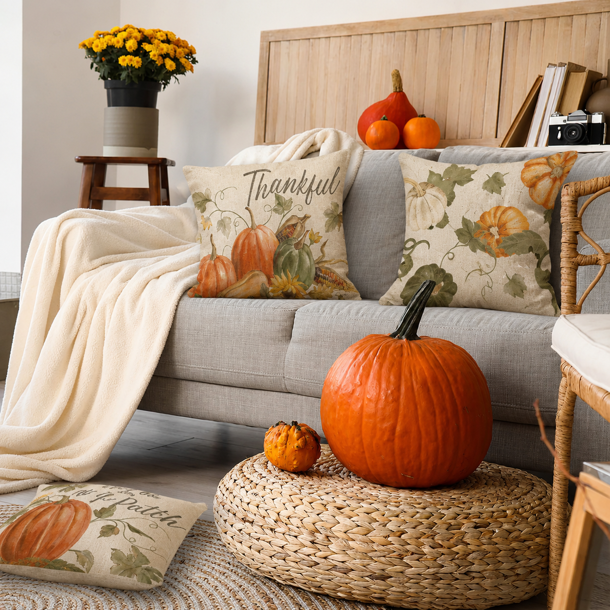 Fall Pumpkin Throw Pillow Covers – Set of 4