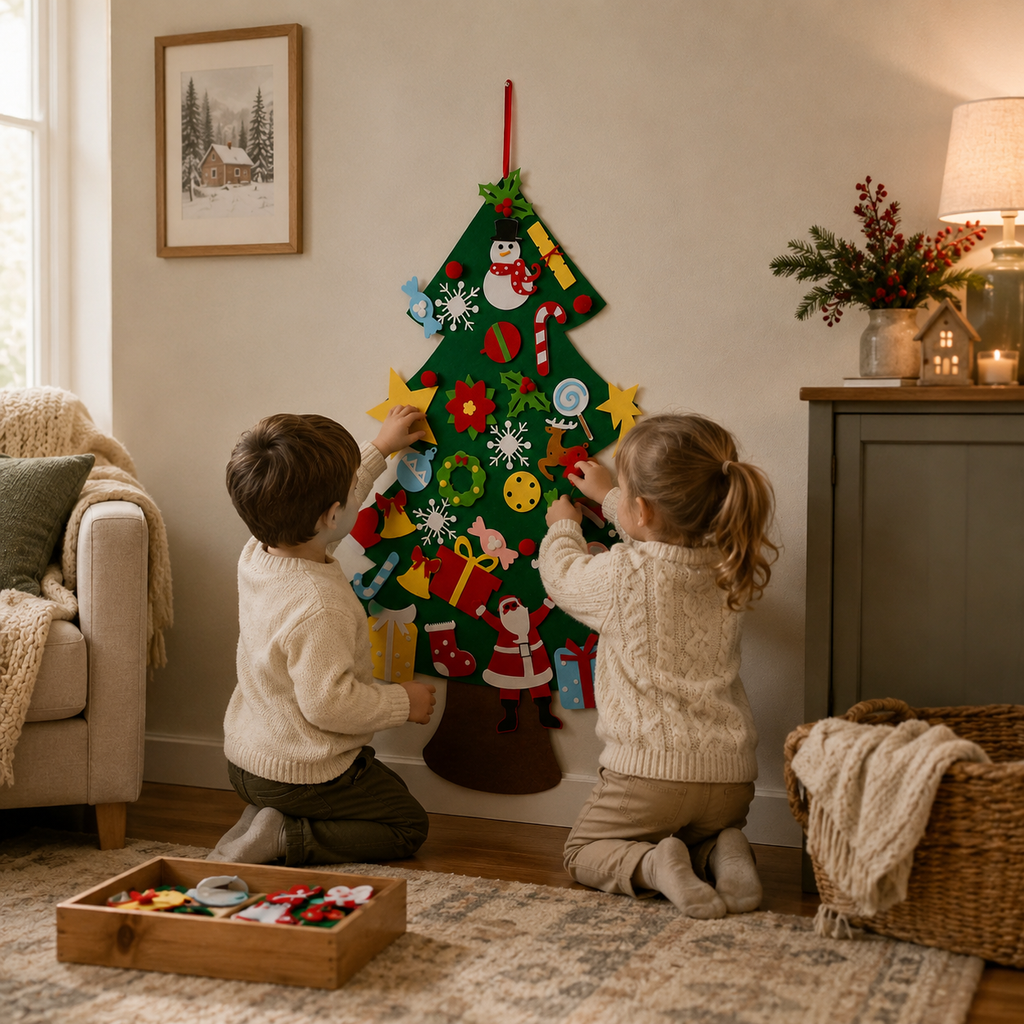 Felt Christmas Tree with 41Pcs Detachable Ornaments For Kids/ Interactive Holiday Wall Décor for Kids