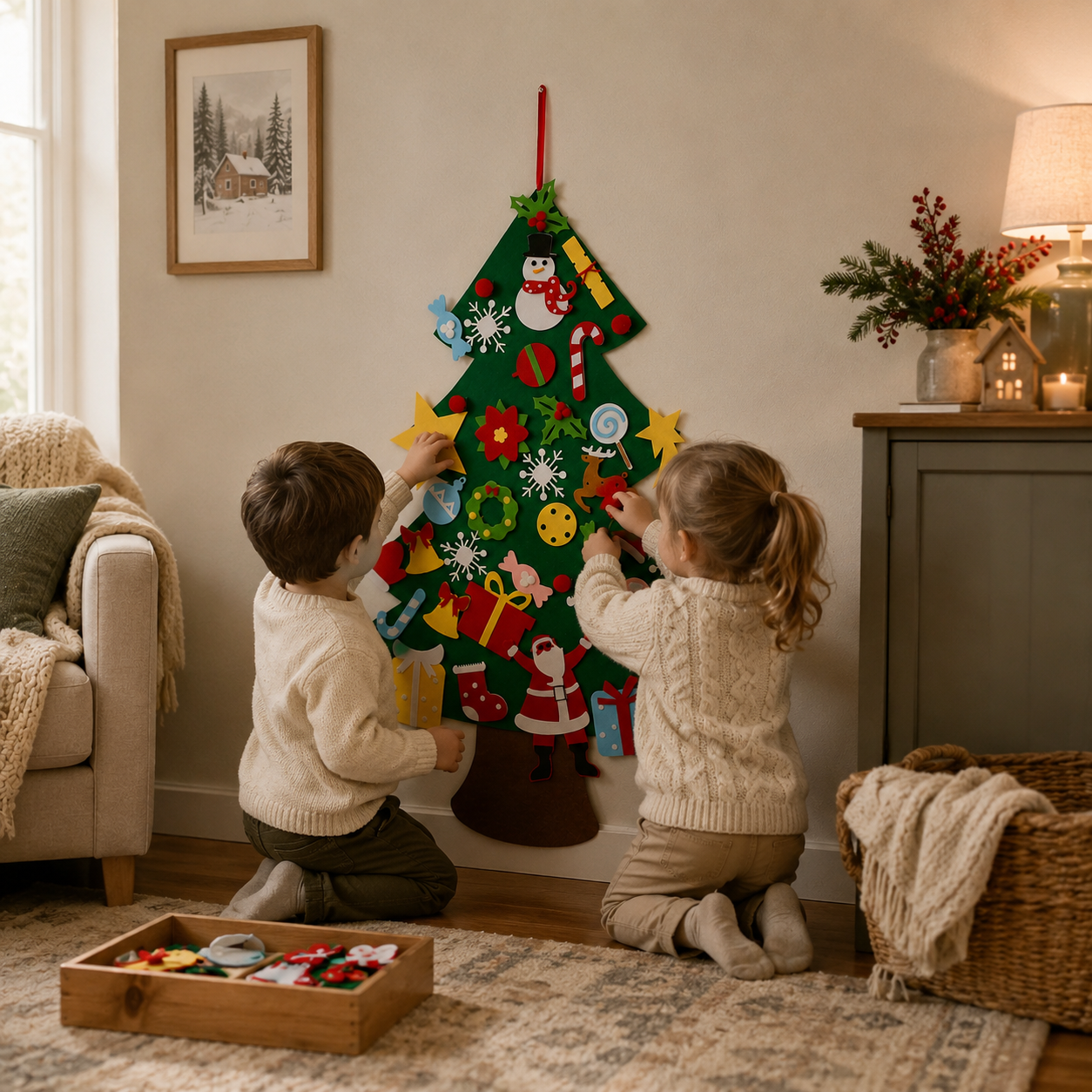 Felt Christmas Tree with 41Pcs Detachable Ornaments For Kids/ Interactive Holiday Wall Décor for Kids