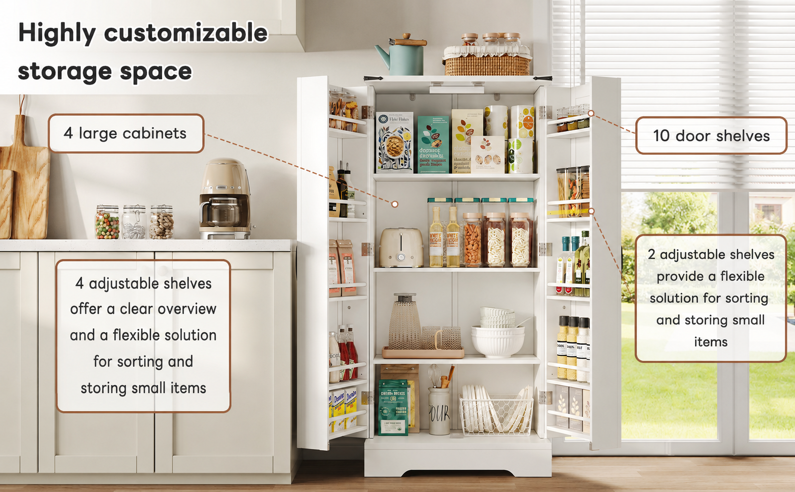 Farmhouse Kitchen Pantry Cabinet with LED Lighting