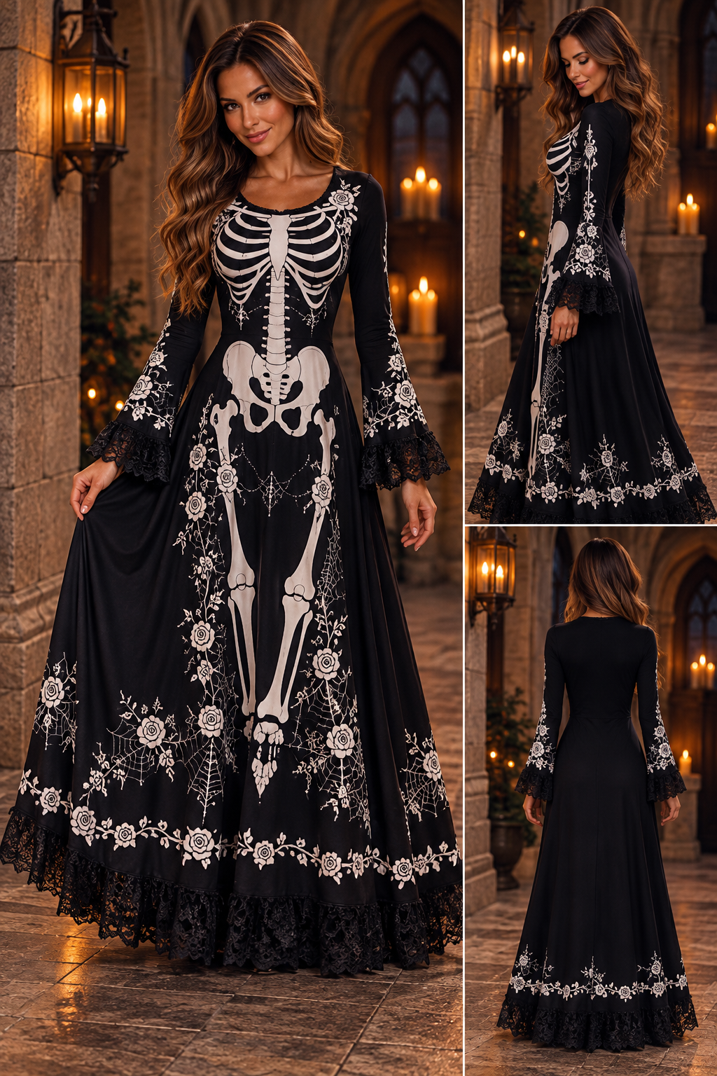 Halloween Long Dress With Bell Sleeves