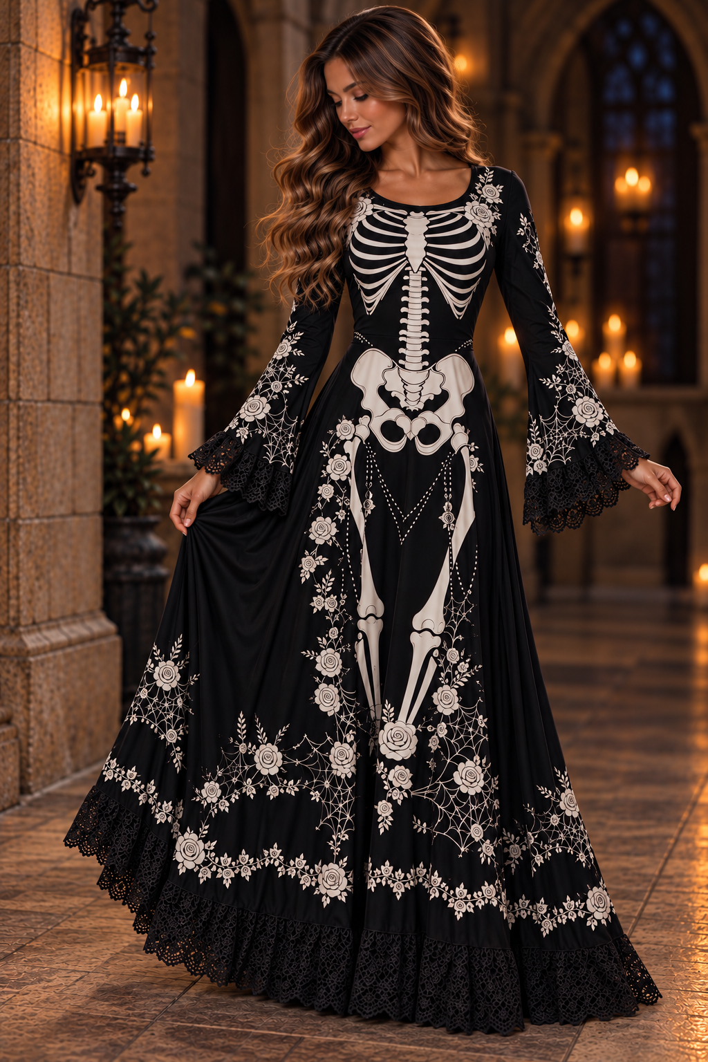 Halloween Long Dress With Bell Sleeves