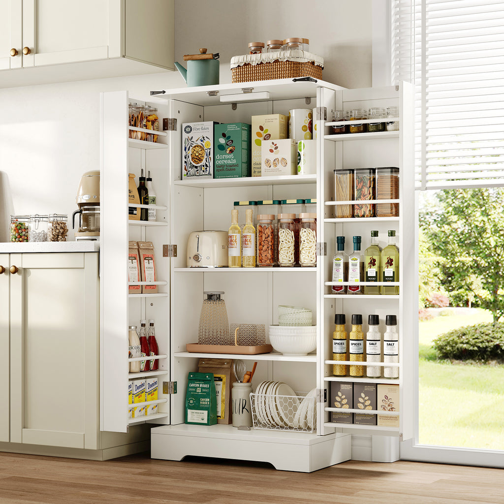 Farmhouse Kitchen Pantry Cabinet with LED Lighting