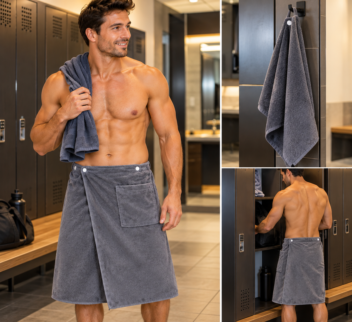 Men’s Microfiber Bath Towel Wrap – Quick-Dry Shower & Spa Body Wrap