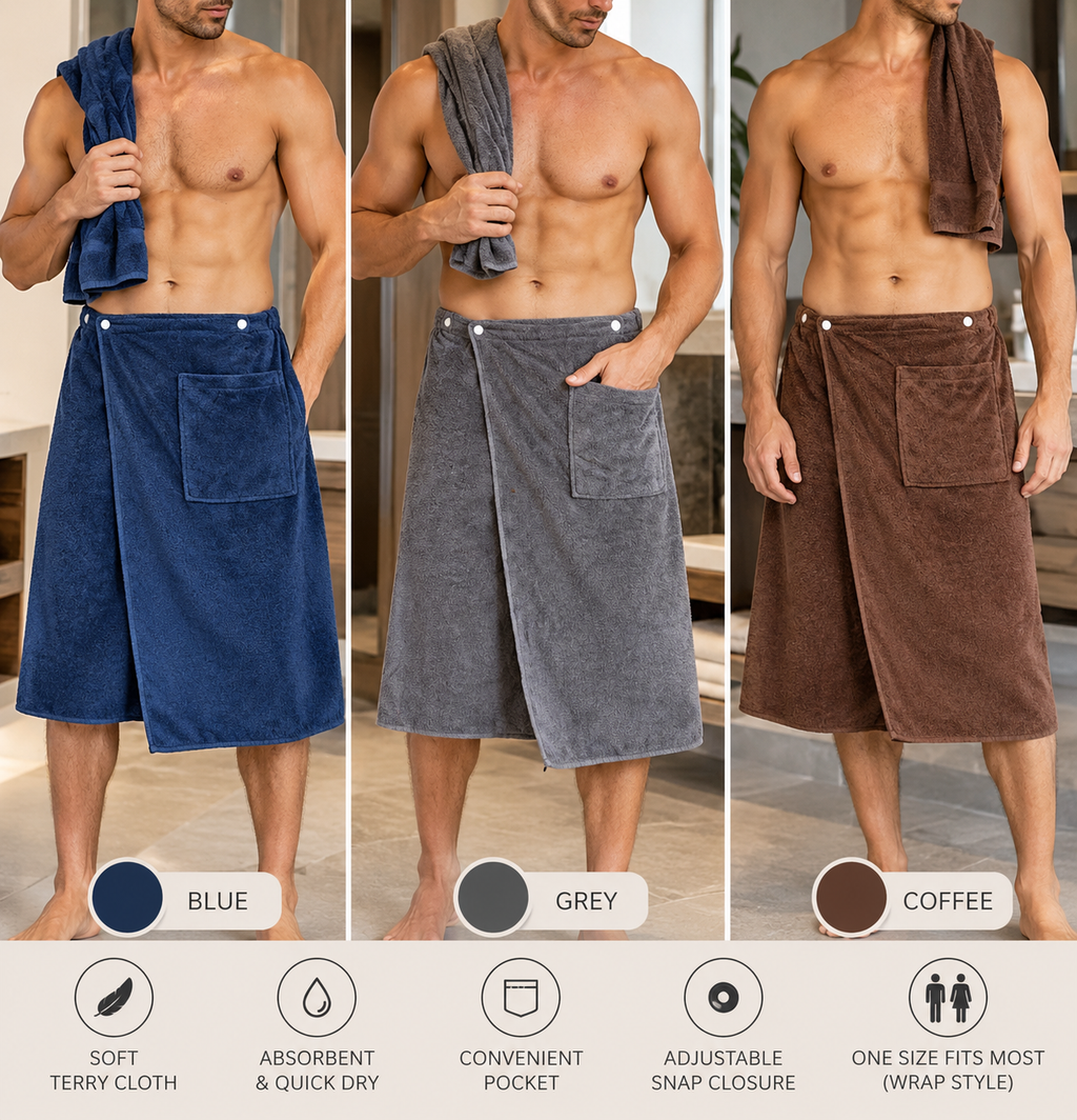 Men’s Microfiber Bath Towel Wrap – Quick-Dry Shower & Spa Body Wrap