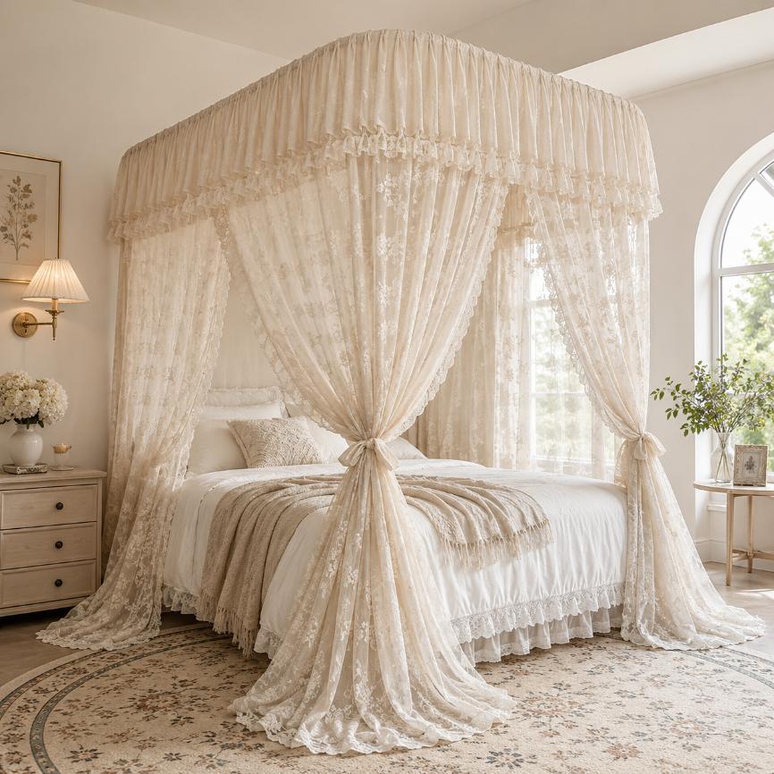 Luxury Princess Bed Canopy with Mosquito Net/ Elegant Four-Post Bedroom Canopy