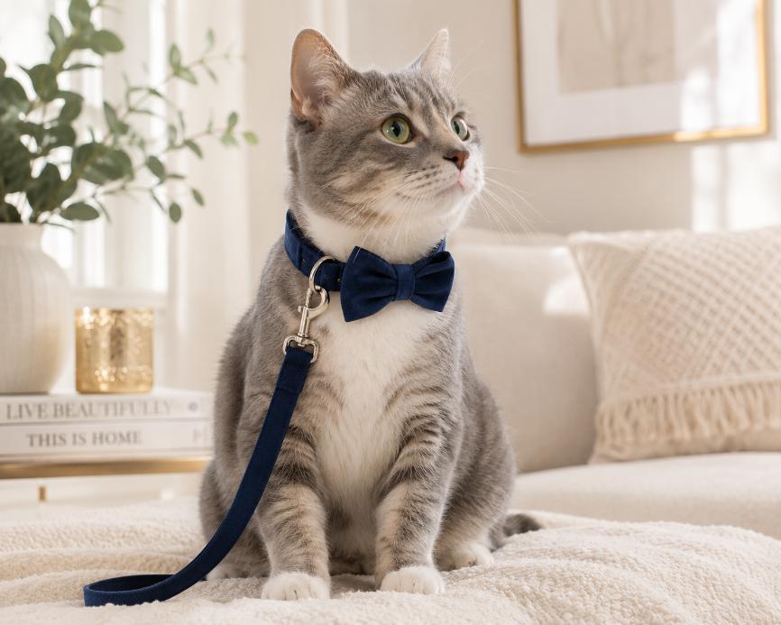 Classic Adjustable Pet Collar with Removable Bow Tie