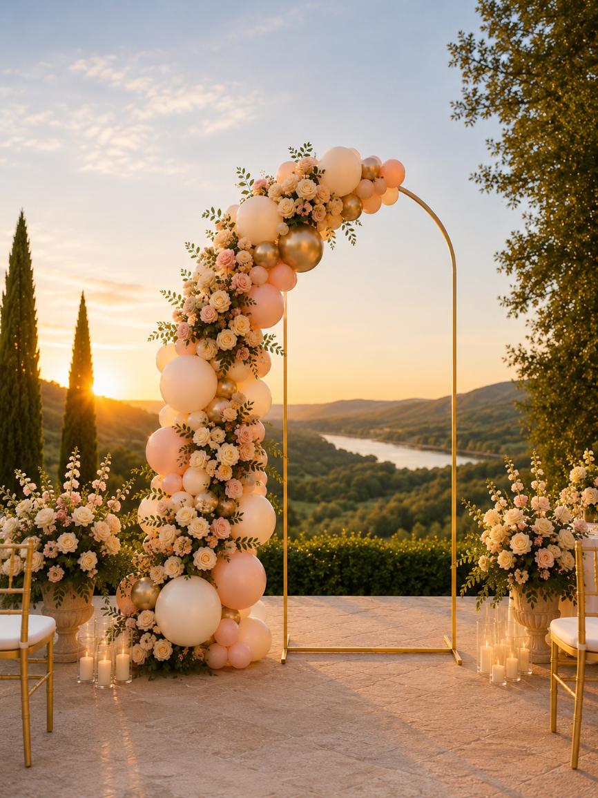 Elegant Gold Metal Wedding Arch Backdrop Stand – 7.2 ft Arched Frame