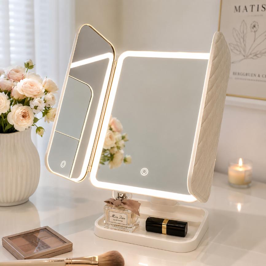 3-Fold LED Vanity Mirror with Touch Light