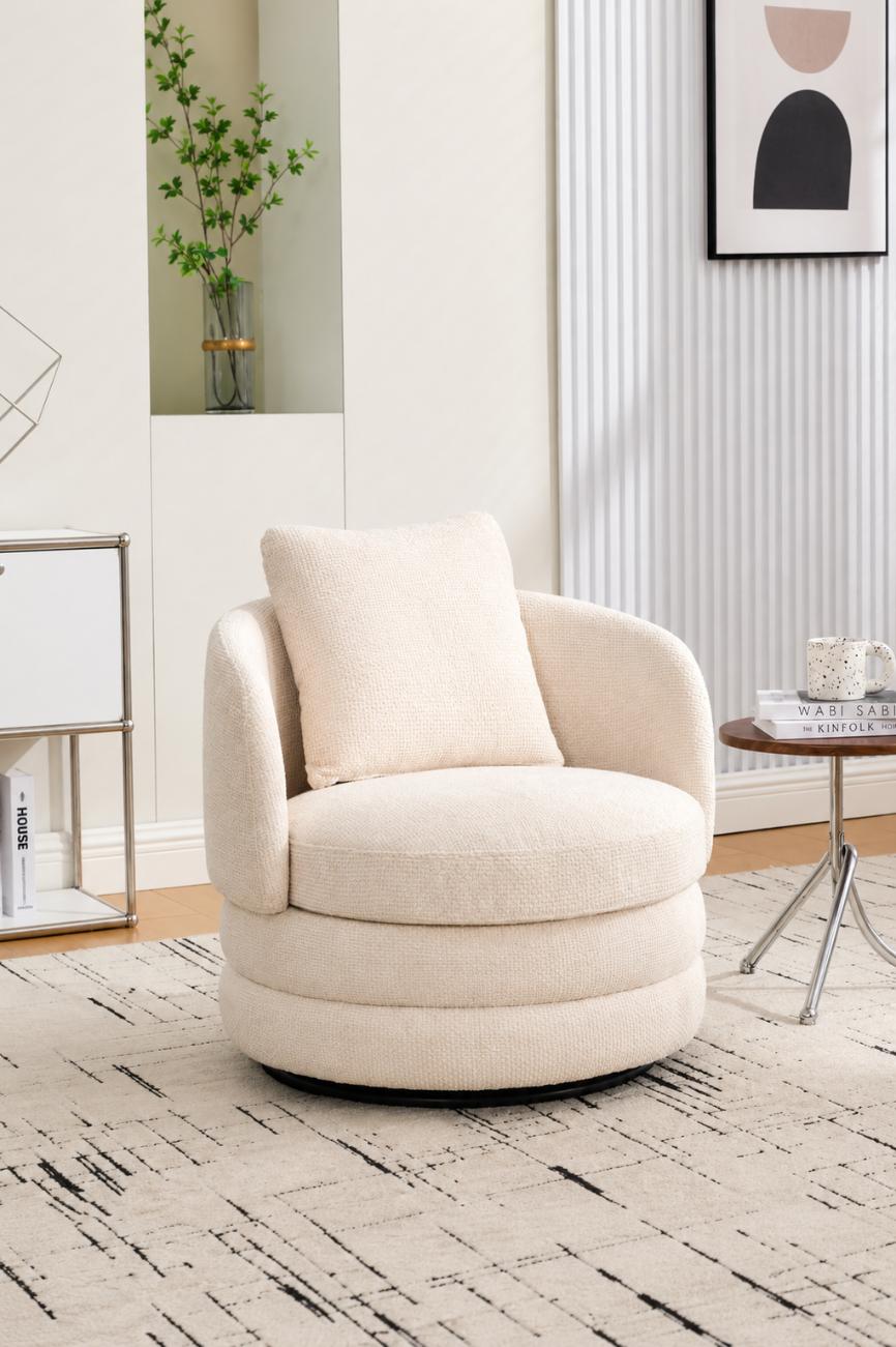 360° Swivel Barrel Accent Chair with Pillow