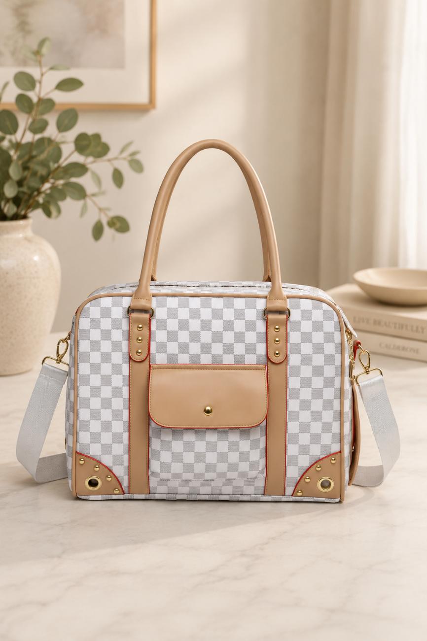 Luxury Checkered Pet Travel Carrier Bag