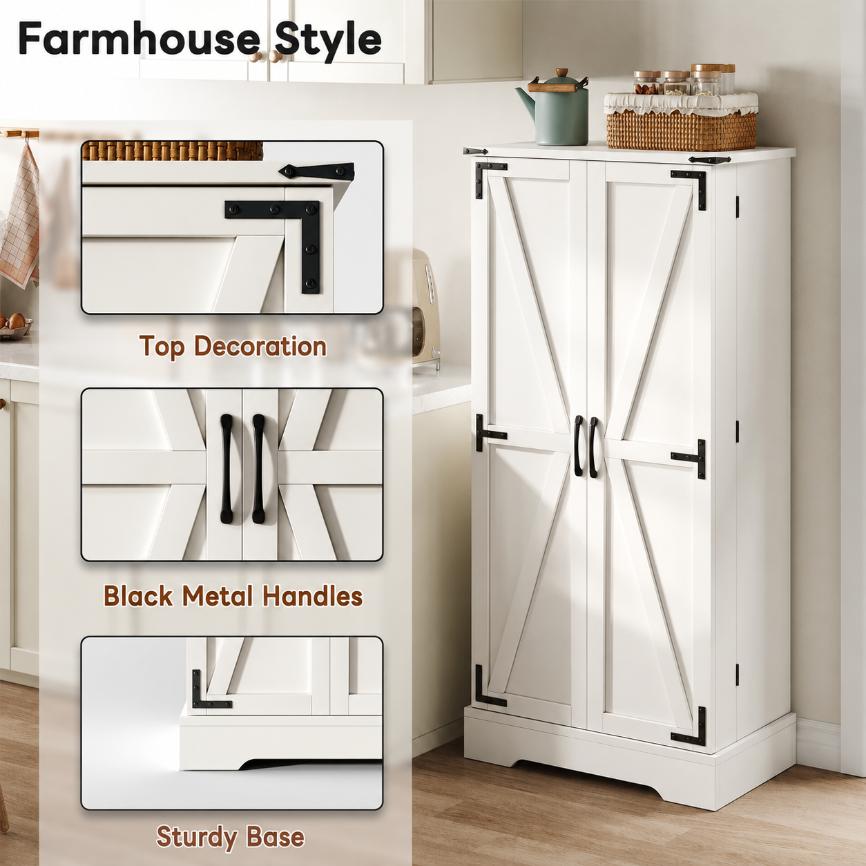 Farmhouse Kitchen Pantry Cabinet with LED Lighting