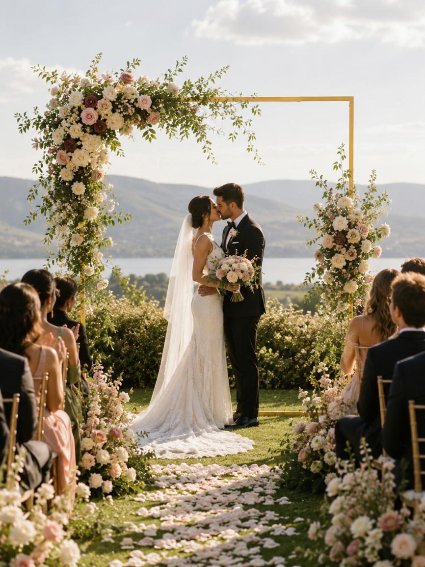 Elegant Gold Metal Wedding Arch Backdrop Stand – 6.6 ft Square Frame